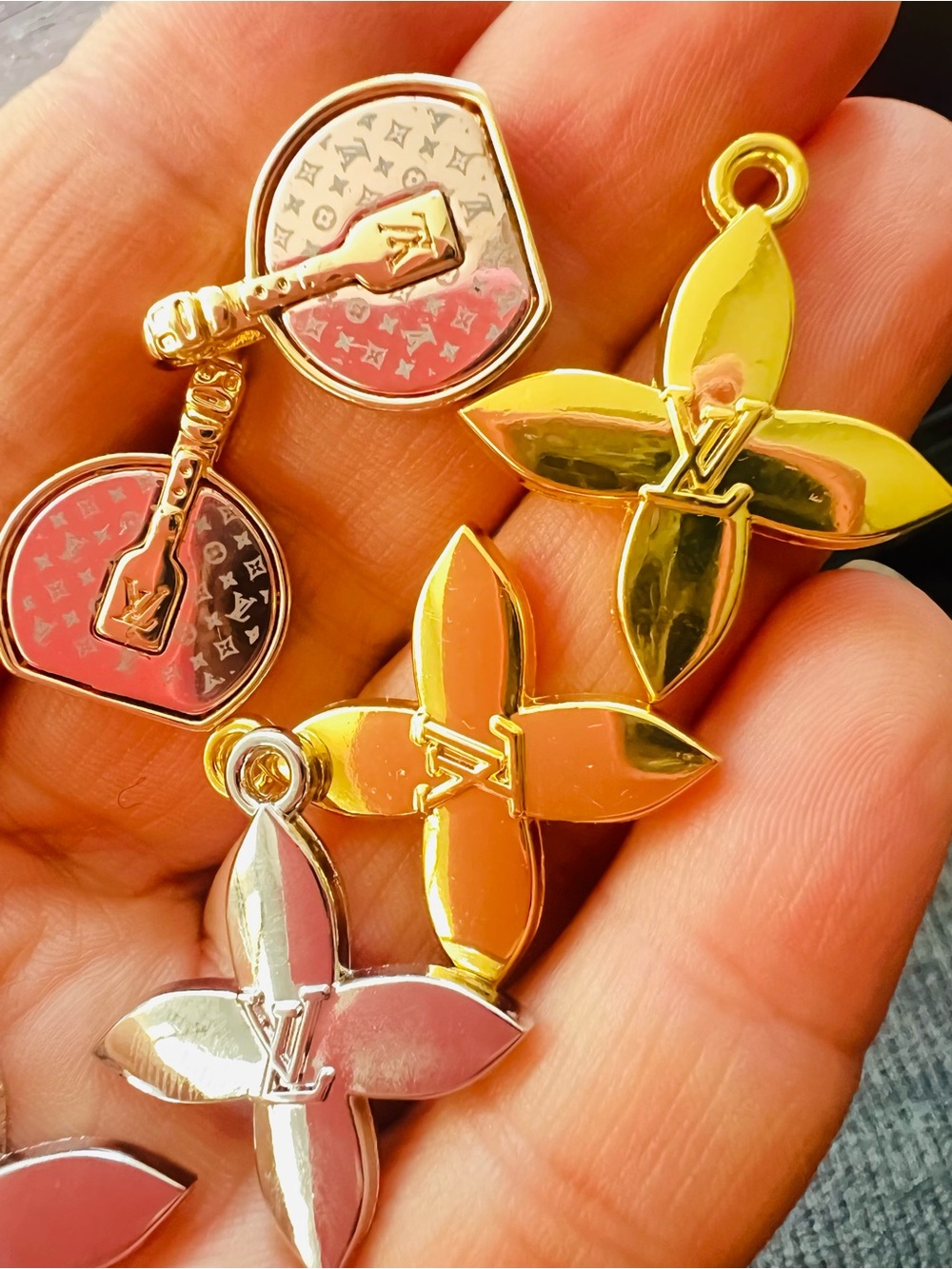 Unbranded Bundle lot of 4 Gold and Silver Monogram Flower Charms Necklace
